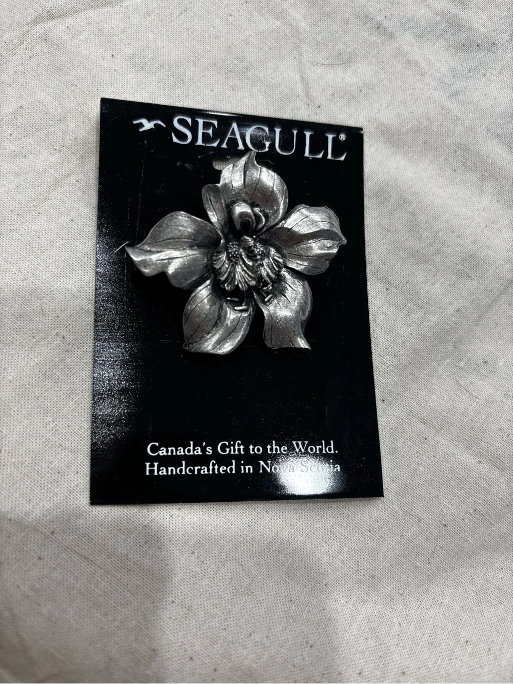 Seagull Pewter Orchid Brooch Pin Handcrafted in Nova Scotia Canada Floral